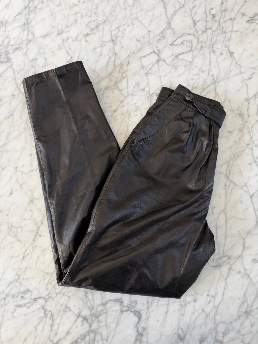 WomensâVTG Sz 2 Petite Black 100% Leather Pants NWOT High Waisted Trousers